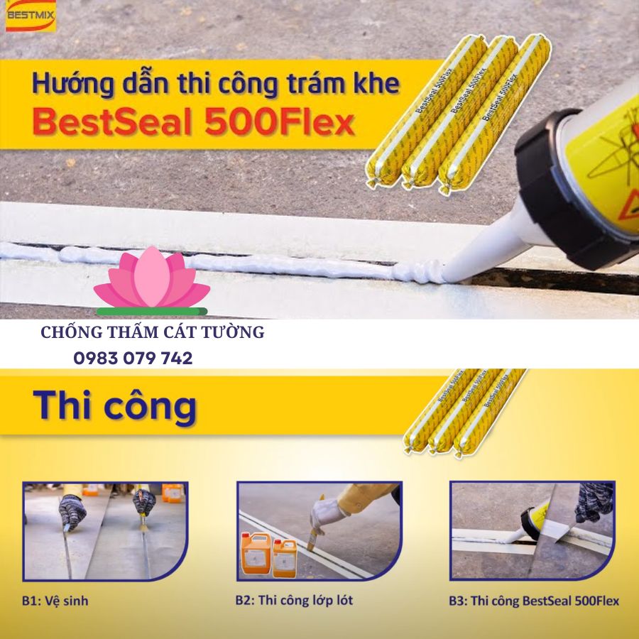 Thi công Bestseal 500 flex - Keo trám khe nứt tường Bestmix