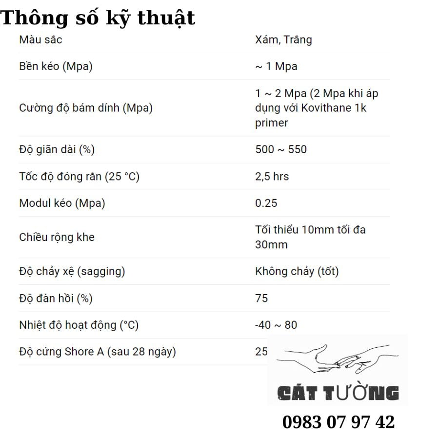 Thông số kỹ thuật của Koviflex PU 110